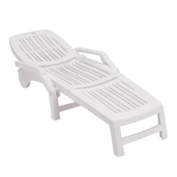 Thehotsale White Outdoor Foldable Sun Lounger With Adjustable Back Plastic Reclining Garden Sun Bed - thumbnail 3