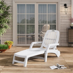 Thehotsale White Outdoor Foldable Sun Lounger With Adjustable Back Plastic Reclining Garden Sun Bed