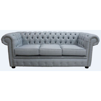 Chesterfield 3 Seater Sofa Charles Sky Blue Linen Fabric In Classic Style - image 1