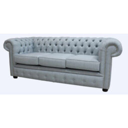 Chesterfield 3 Seater Sofa Charles Sky Blue Linen Fabric In Classic Style - thumbnail 3