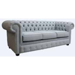 Chesterfield 3 Seater Sofa Charles Sky Blue Linen Fabric In Classic Style - thumbnail 2