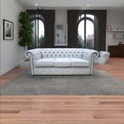 Chesterfield 3 Seater Sofa Charles Sky Blue Linen Fabric In Classic Style - thumbnail 4