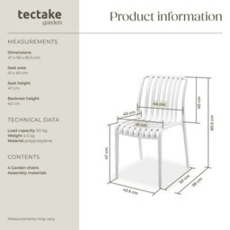 Tectake Garden Chairs Alcudia - Durable, Stackable And Weather-Resistant - Cream - Set Of 4 - thumbnail 6