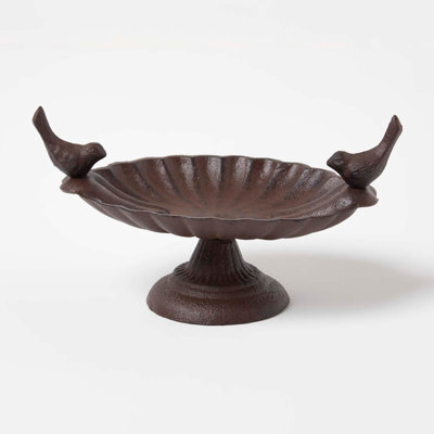 Homescapes Brown Decorative Birds Scalloped Oval Bird Bath Cast Iron - image 1