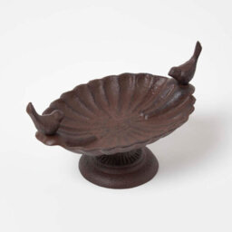 Homescapes Brown Decorative Birds Scalloped Oval Bird Bath Cast Iron - thumbnail 2