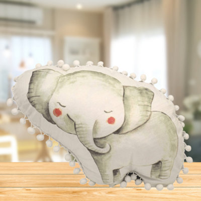 Bravich Little Moments Nursery Elephant Pom Pom Filled Cushion 49Cm - image 1