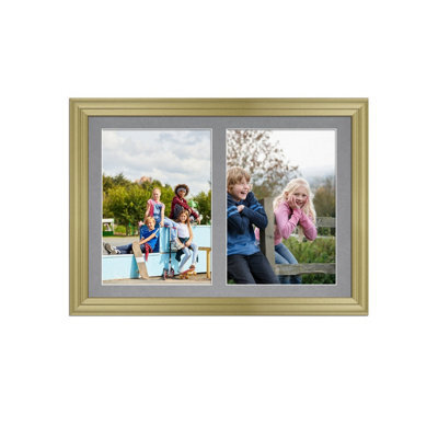 AK Frames 20X14 Gold Classic Multi Photo Frame With Mid Grey Mount - Holds 2 Apertures (2X) A4 Photos - image 1