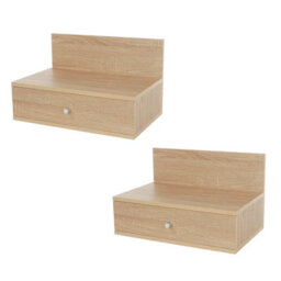 Core Products Pair Of Kelly Oak Effect Wall-Mounted Bedside Cabinets With Drawer - Modern Floating Bedside Tables