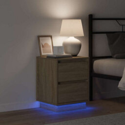 Berkfield Modern Bedside Cabinet With Led Lights Sonoma Oak 39X34.5X50 Cm - thumbnail 4