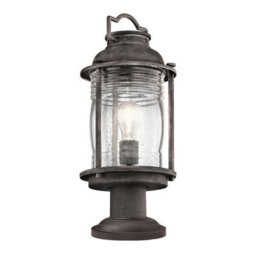Elstead Ashland Bay 1 Light Medium Outdoor Pedestal Lantern Zinc Ip44, E27 - thumbnail 1