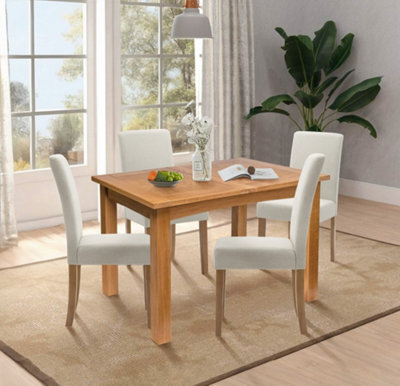 Hallowood Furniture Camberley Oak Butterfly Extending Dining Table With 4 Straight Back Fabric Chairs In Beige - image 1