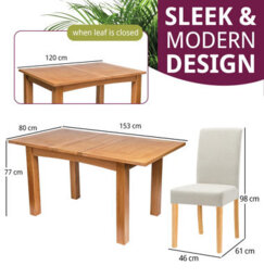 Hallowood Furniture Camberley Oak Butterfly Extending Dining Table With 4 Straight Back Fabric Chairs In Beige - thumbnail 3