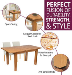 Hallowood Furniture Camberley Oak Butterfly Extending Dining Table With 4 Straight Back Fabric Chairs In Beige - thumbnail 2