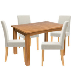 Hallowood Furniture Camberley Oak Butterfly Extending Dining Table With 4 Straight Back Fabric Chairs In Beige - thumbnail 8
