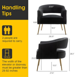 Seynar Black Velvet Striped Barrel Accent Chair, Upholstered Bucket Armchair For Living Room Or Office - thumbnail 2