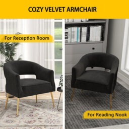 Seynar Black Velvet Striped Barrel Accent Chair, Upholstered Bucket Armchair For Living Room Or Office - thumbnail 5