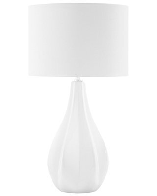 Wyld And Coco 60Cm Table Lamp - White Porcelain Teardrop Base With Beige Faux Silk Drum Shade - image 1