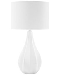 Wyld And Coco 60Cm Table Lamp - White Porcelain Teardrop Base With Beige Faux Silk Drum Shade - thumbnail 1