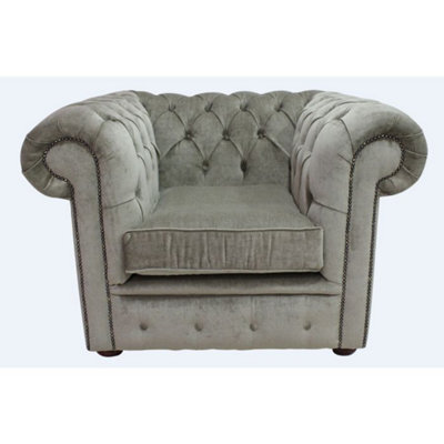 Chesterfield Low Back Club Armchair Velluto Sage Real Fabric In Classic Style - image 1