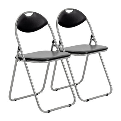 Harbour Housewares 2X Padded Folding Chairs - Black/silver - Metal Frame Easy Store Portable Folding Seats - image 1