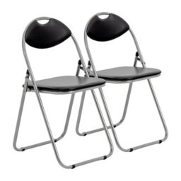 Harbour Housewares 2X Padded Folding Chairs - Black/silver - Metal Frame Easy Store Portable Folding Seats - thumbnail 1