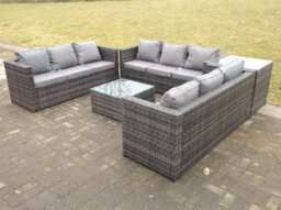Fimous 9 Seater U Shape Rattan Garden Furniture  Set Patio Outdoor Lounge Sofa With Footstool Dark Grey Mixed - thumbnail 2