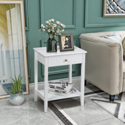 Costway Wooden Bedside Tables Nightstand End Sofa Side Tables With Drawer & Open Shelf - thumbnail 5