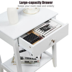 Costway Wooden Bedside Tables Nightstand End Sofa Side Tables With Drawer & Open Shelf - thumbnail 6