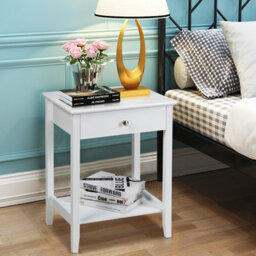 Costway Wooden Bedside Tables Nightstand End Sofa Side Tables With Drawer & Open Shelf - thumbnail 1