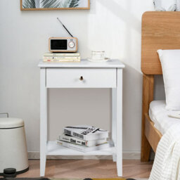 Costway Wooden Bedside Tables Nightstand End Sofa Side Tables With Drawer & Open Shelf - thumbnail 4