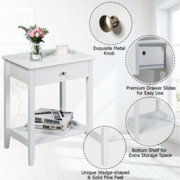 Costway Wooden Bedside Tables Nightstand End Sofa Side Tables With Drawer & Open Shelf - thumbnail 7