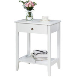 Costway Wooden Bedside Tables Nightstand End Sofa Side Tables With Drawer & Open Shelf - thumbnail 2