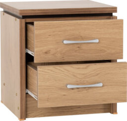 Seconique Charles 2 Drawer Bedside Nightstand Chest In Oak Veneer With Dark Walnut Trim - thumbnail 3
