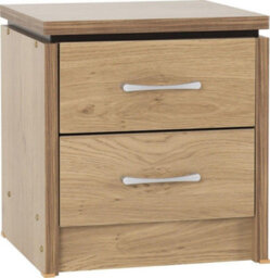 Seconique Charles 2 Drawer Bedside Nightstand Chest In Oak Veneer With Dark Walnut Trim