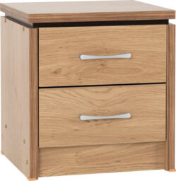 Seconique Charles 2 Drawer Bedside Nightstand Chest In Oak Veneer With Dark Walnut Trim - thumbnail 2