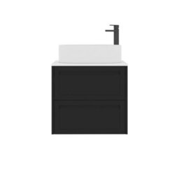 Royal Bathrooms Royal Bathroom Elmore 600mm Matt Nocturne Black Wall Mounted Bathroom Vanity Unit 2 Drawer Plain White Worktop With Peak Basin - thumbnail 7