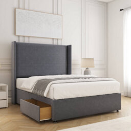 Bsspoke Austin Divan Bed Steel Plush Velvet 54Inch Wingedback Headboard 2 Drawers Footend & Mattress In All Sizes - thumbnail 1