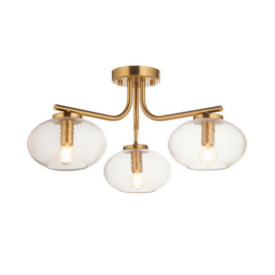 Luminosa Lighting Luminosa Jacob Multi Arm Semi Flush Ceiling Lamp Warm Brass Plate & Clear Bubble Glass 3X E14 - image 1