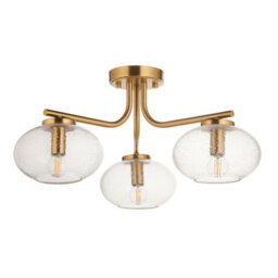 Luminosa Lighting Luminosa Jacob Multi Arm Semi Flush Ceiling Lamp Warm Brass Plate & Clear Bubble Glass 3X E14 - thumbnail 6