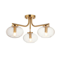 Luminosa Lighting Luminosa Jacob Multi Arm Semi Flush Ceiling Lamp Warm Brass Plate & Clear Bubble Glass 3X E14 - thumbnail 1