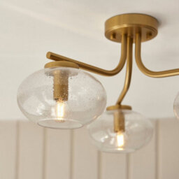 Luminosa Lighting Luminosa Jacob Multi Arm Semi Flush Ceiling Lamp Warm Brass Plate & Clear Bubble Glass 3X E14 - thumbnail 4