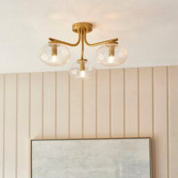 Luminosa Lighting Luminosa Jacob Multi Arm Semi Flush Ceiling Lamp Warm Brass Plate & Clear Bubble Glass 3X E14 - thumbnail 2