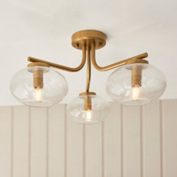 Luminosa Lighting Luminosa Jacob Multi Arm Semi Flush Ceiling Lamp Warm Brass Plate & Clear Bubble Glass 3X E14 - thumbnail 3
