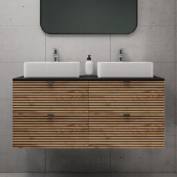 Heze Furniture Loft Modern Style Ribbed Door 120Cm Bathroom Cabinet Vanity Unit With Worktop - Gold Craft Oak