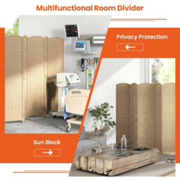 Gainoom 6-Panel Room Divider Tall Folding Privacy Screen Fully Assembled Partition Screen Beige - thumbnail 3