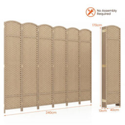 Gainoom 6-Panel Room Divider Tall Folding Privacy Screen Fully Assembled Partition Screen Beige - thumbnail 2