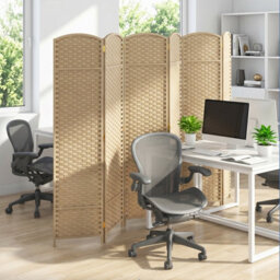 Gainoom 6-Panel Room Divider Tall Folding Privacy Screen Fully Assembled Partition Screen Beige - thumbnail 6