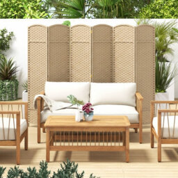 Gainoom 6-Panel Room Divider Tall Folding Privacy Screen Fully Assembled Partition Screen Beige - thumbnail 5