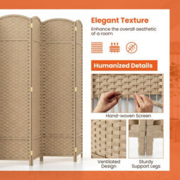 Gainoom 6-Panel Room Divider Tall Folding Privacy Screen Fully Assembled Partition Screen Beige - thumbnail 4