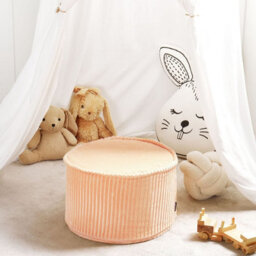 Wyld And Coco Round Pouffe Peach Pink Cotton Velvet Corduroy Ribbed Removable Cover 40 X 25 Cm - thumbnail 2